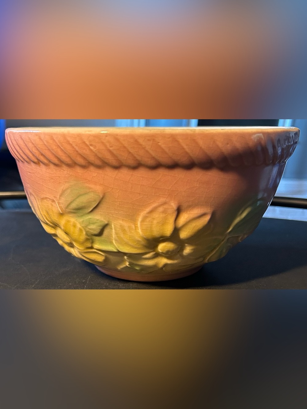 vintage 1940s ceramic mixing bowl by Hull Pottery in the "Sunglow" pattern